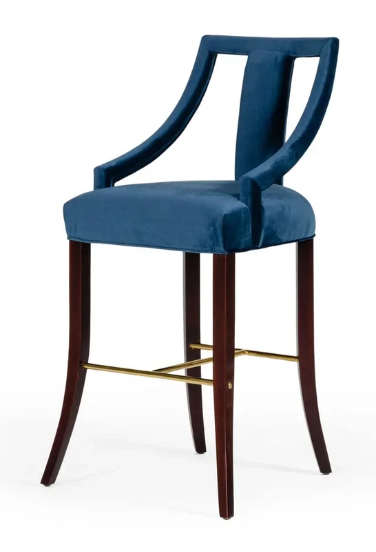 Modrest Kimball Glam Blue Velvet Bar Stool
