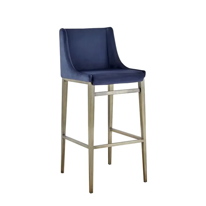 Modrest Mimi Contemporary Blue Velvet & Brass Counter Stool (Set of 2)
