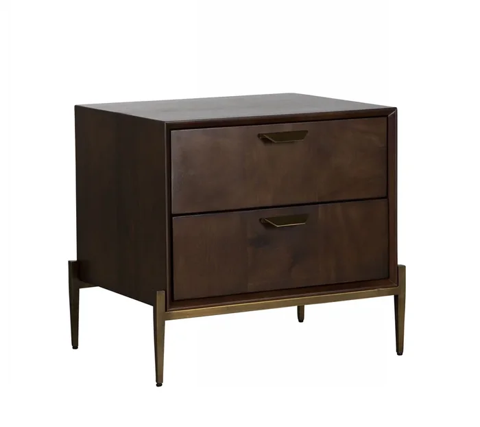 Modrest Shane Modern Acacia & Brass Nightstand