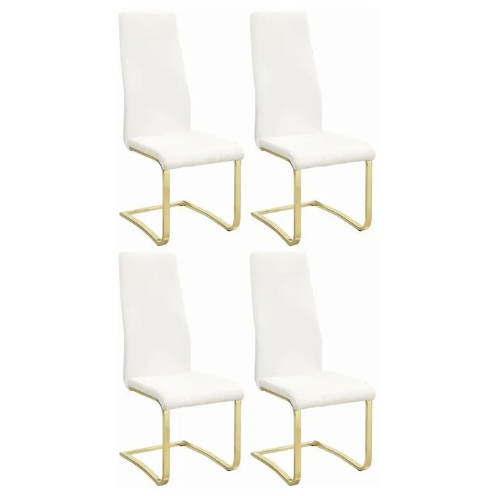 Montclair Upholstered Dining Side Chair (Set of 4) – Modern Floating Cantilever Design with White Faux Leather and Gold Metal Legs