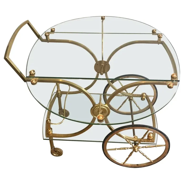 Neoclassical Brass Drinks Trolley with Removable Glass Sides, France