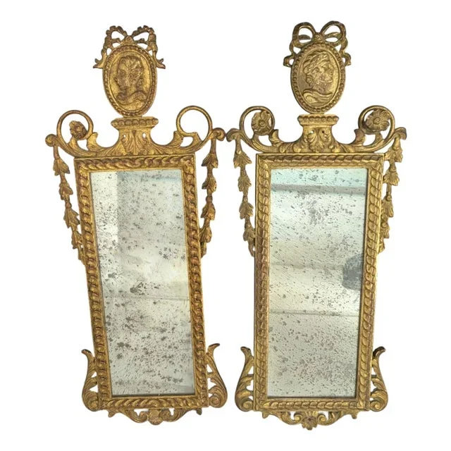Neoclassical Mirrors in Antique Gilded Wood, Set of 2