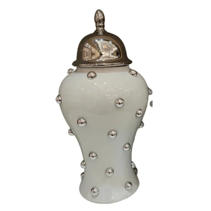 NEVIN 16″ Decorative Ginger Jar Vase Silver