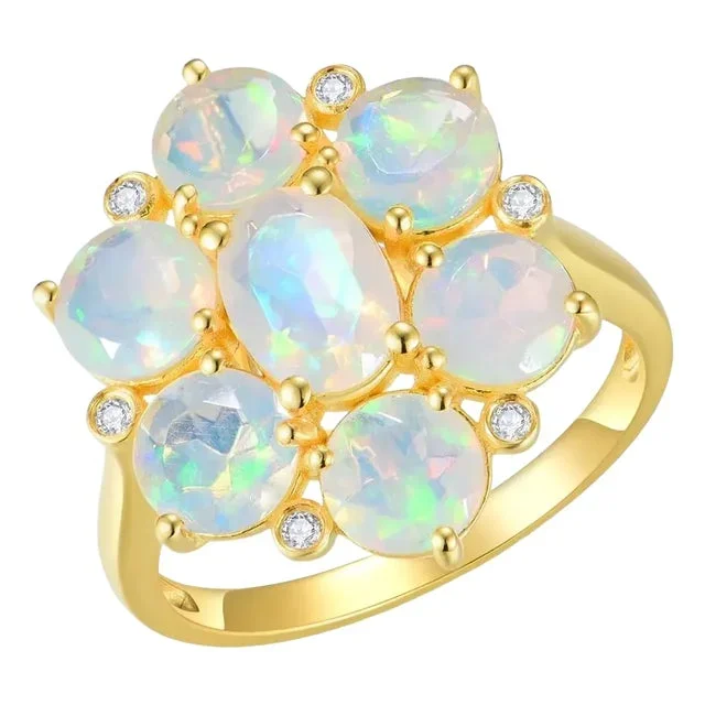 Nina Zhou Celestial Opal Diamond Cocktail Ring in 14k Yellow Gold, size 8