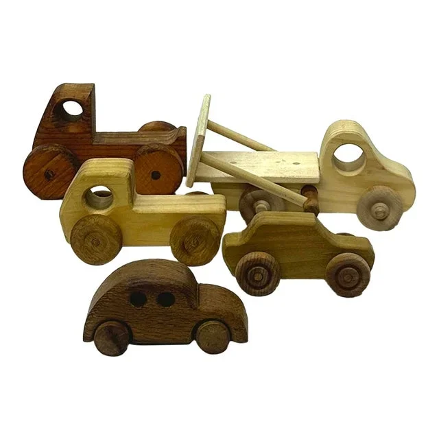 Old School Wooden Toy Vehicle Curation – Group of 5