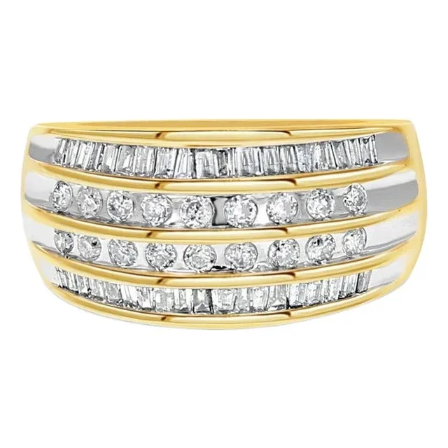 One Carat Round & Baugette Diamond Cocktail Ring, Size 7