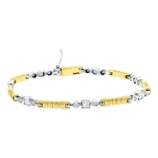 One Carat Two-Toned Princess Cut Diamond Tennis Bracelet