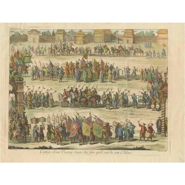 Original Copper Engraving Depicting a Viceroy with Entourage in China, 1735