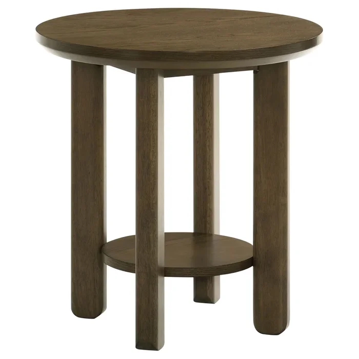 Ottowa 22-Inch Round Wood Side End Table with Shelf Brown