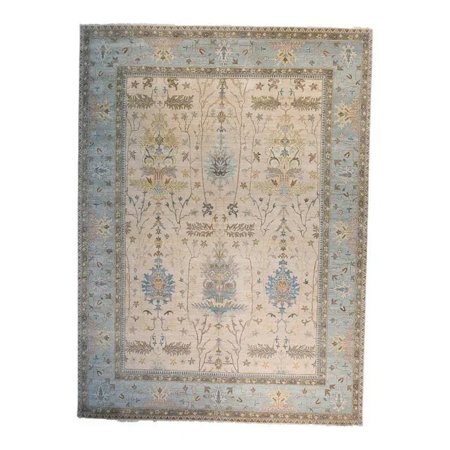 Oushak Rug, Ivory/Pale Aqua 5×8