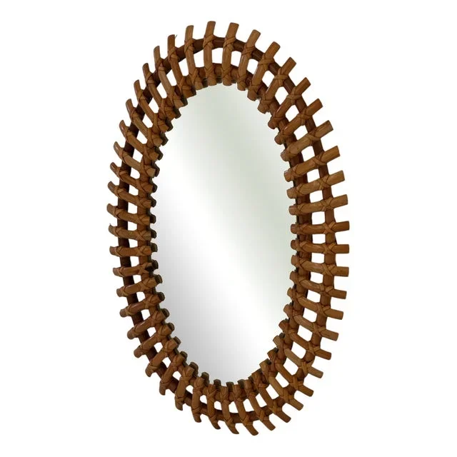 Oval Bamboo Rattan Mirror, 1970s