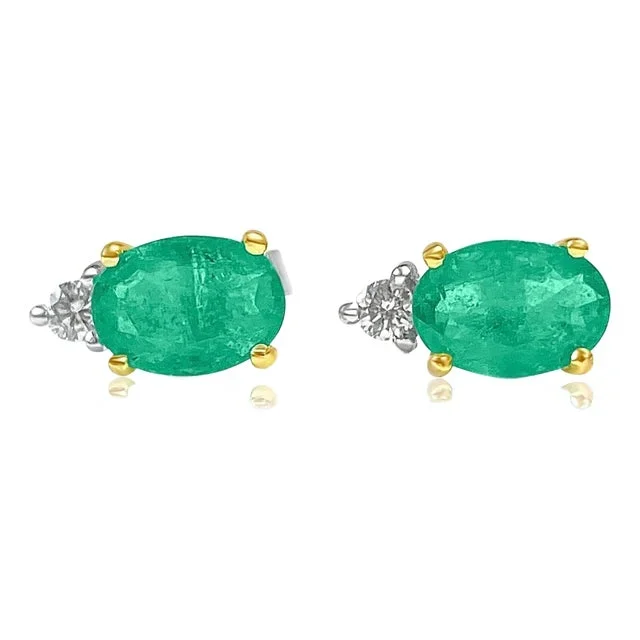 Oval Cut Natural Emerald Stud Earrings in 18k Solid Gold – 2 Pieces