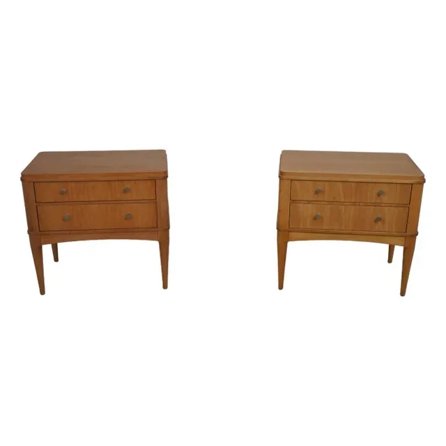 Pair Ethan Allen Satinwood Modern Design Nightstands