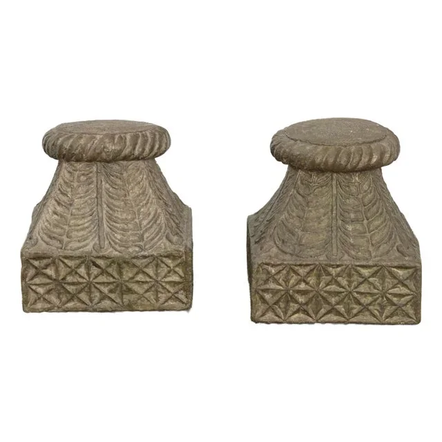 Pair of Antique Indian Pedestals With Engraved Metal