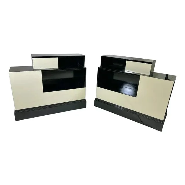Pair of Stepped Art Deco Stands Lacquered in Ebony and Ivory