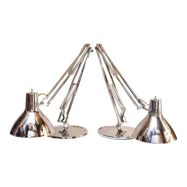 Pair of Vintage Articulating Chrome Desk/Task Lamps by Jac Jacobsen for Luxo