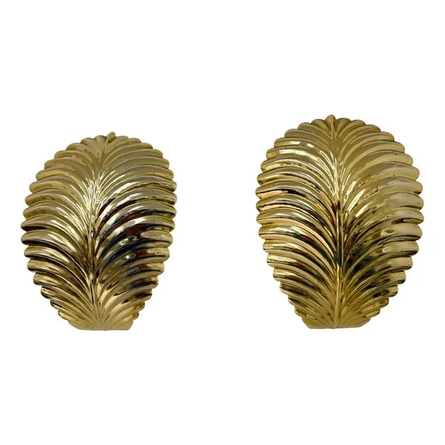 Palm Leaf Wall Lamps, 1970s, Set of 2