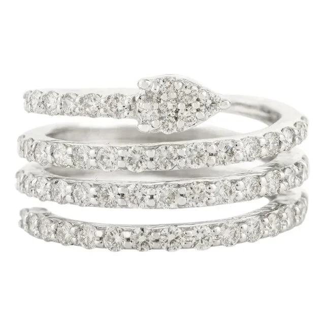 Pear Shaped Diamond Serpent Spiral Ring in 18k White Gold Size 5.5