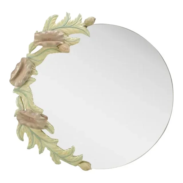 Phyllis Morris Carved Ivory and Lavender Poppies Round Mirror