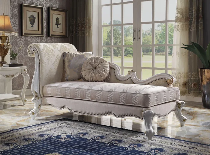 Picardy Antique Pearl & Fabric Chaise w/ Pillows