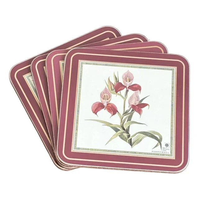 Pimpernel, England Royal Horticultural Society Botanical Orchid Coasters — Set of 4