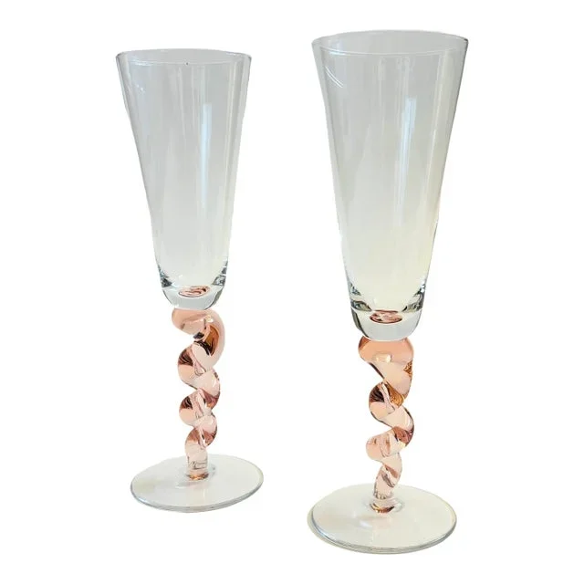 Pink Spiral Stem Champagne Flutes – Set of 2