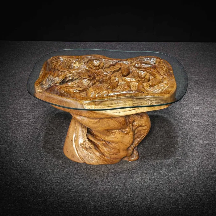 Pond Of Tranquility Carved Teak Root Coffee Table