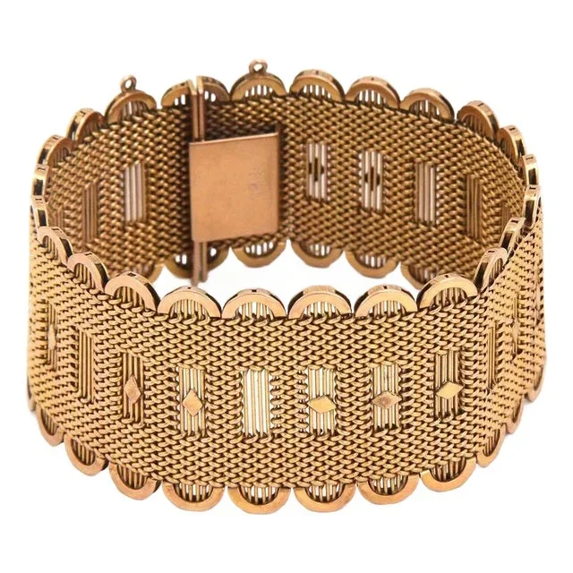 Portugal Vintage 19k Rose Gold 30mm Wide Mesh Link Bracelet