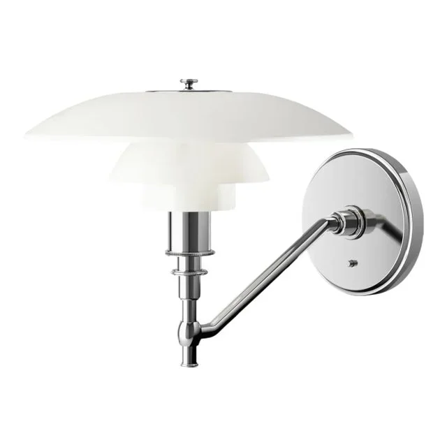 Poul Henningsen ‘Ph 3-2’ Opaline Glass and Chrome Wall Lamp for Louis Poulsen
