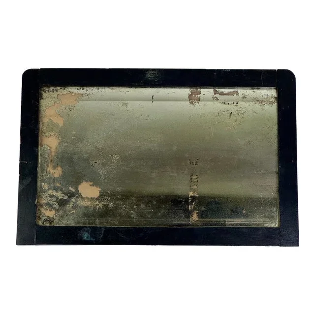 Primitive Antique Distressed Wall Mirror in Black Wooden Frame