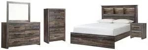 Queen Bookcase Bed With Mirrored Dresser, Chest and Nightstand