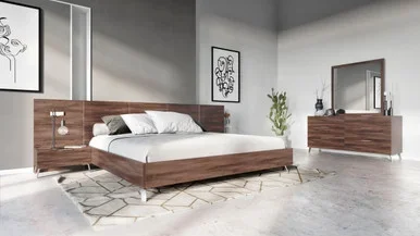 Queen Nova Domus Brooklyn – Italian Modern Walnut Bed Set / VGACBROOKLYN-SET-Q