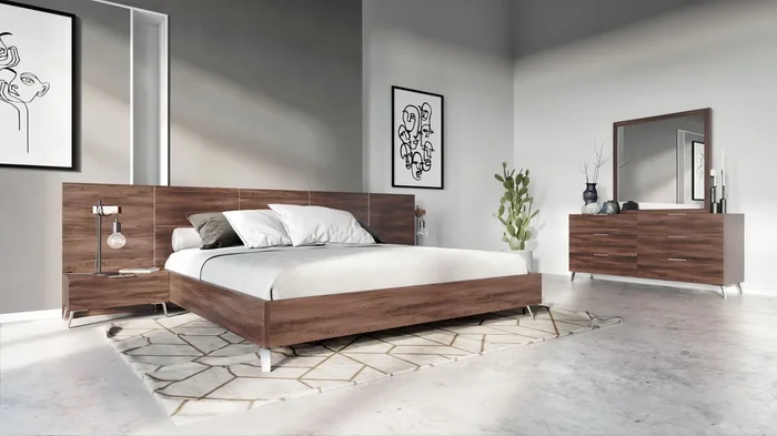 Queen Nova Domus Brooklyn Italian Modern Walnut Bed Set