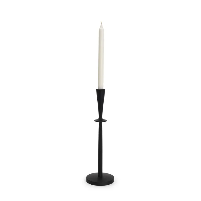 Qwin Matte Black Cast Aluminum Tall Candle Holder 70718 by Mercana at Old Brick Furniture & Mattress Co.
