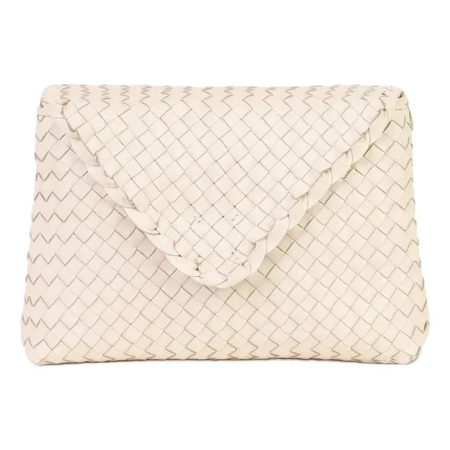 Rafe Jamie Woven Leather Envelop Clutch in Cream