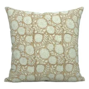 Rajat Floral Design Farmhouse Cushion Cover in Brown Duck Canvas 22×22 Inch