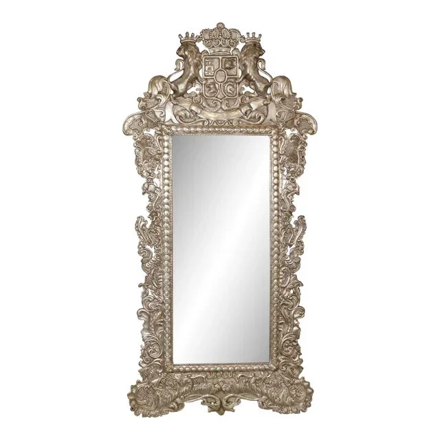Rare Familial Coat of Arms Nickel Plated Cladded Wooden English Mirror