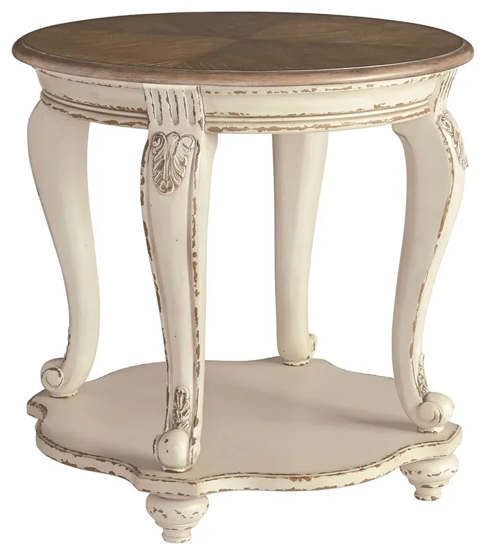 Realyn – Round End Table – White / Brown