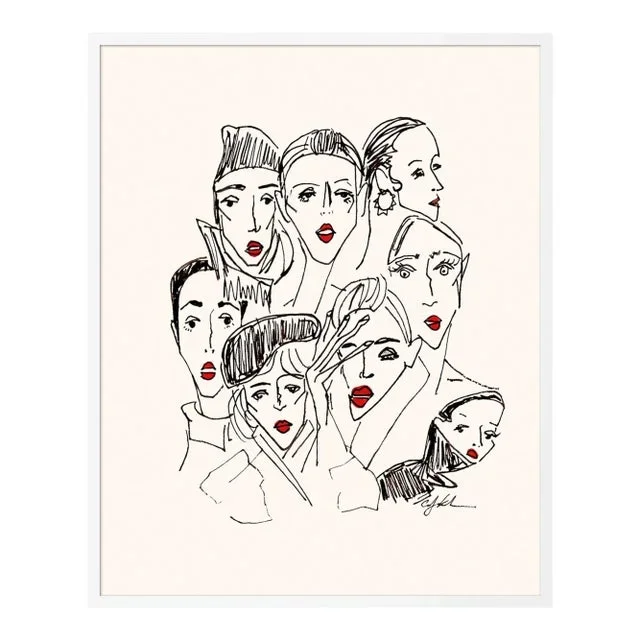 Red Lip Panic by Carly Kuhn in White Frame, Medium Art Print