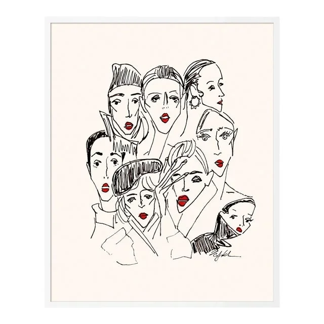 Red Lip Panic by Carly Kuhn in White Frame, Small Art Print
