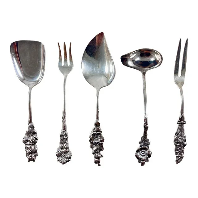 Reed & Barton Silver Plate Harlequin Rose Condiment Set, 5 Pieces