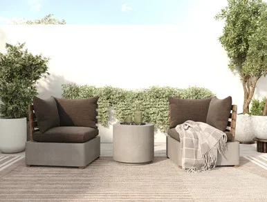 Renava Garza Outdoor Concrete & Teak 2-Piece Corner Set / VGLBMODU-CORNER-SET