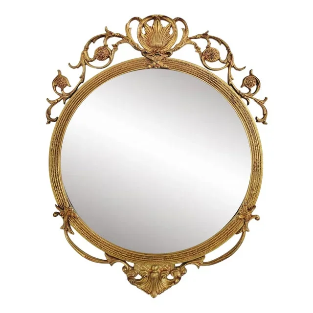 Round Brass Medallion Mirror, 1950s