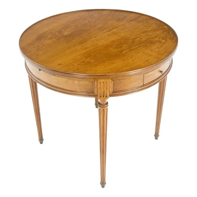 Round Italian Gueridon Table on Fluted Tapered Legs Pull Out Trays Two Drawers