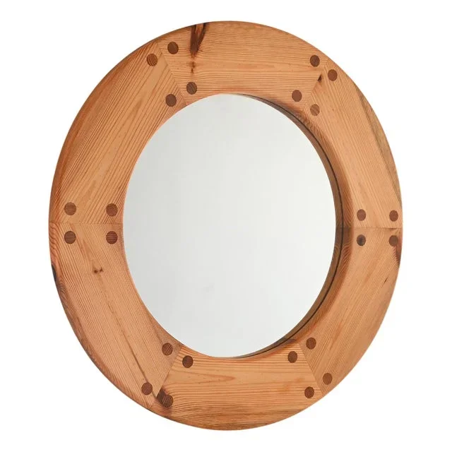 Round Pine Mirror by Uno & Östen Kristiansson, 1960s