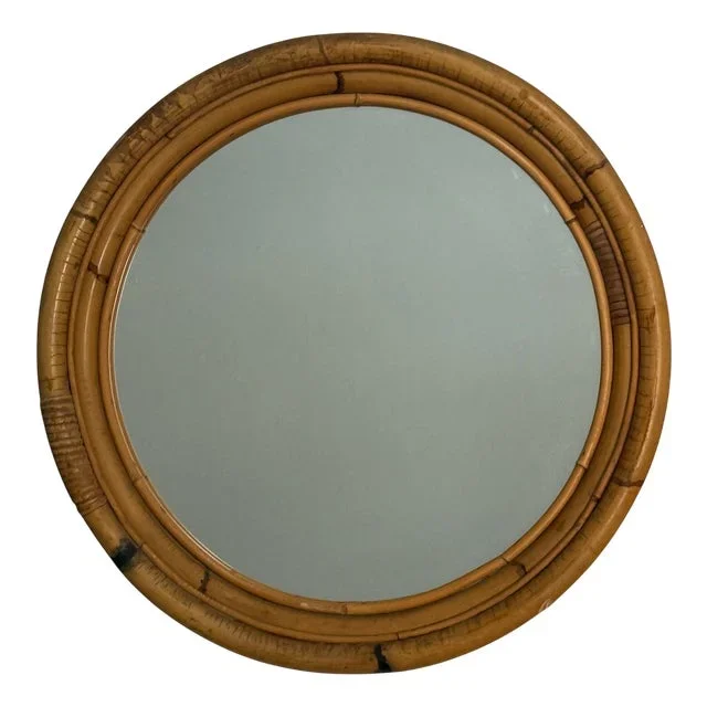 Round Rattan Mirror, Spain, 1960s