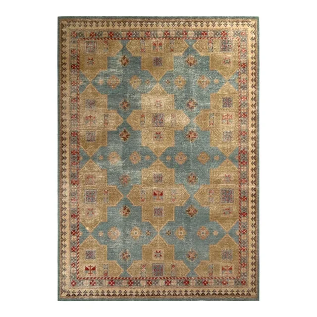 Rug & Kilim’s Distressed Christo Rug in Gold and Blue, 6×9