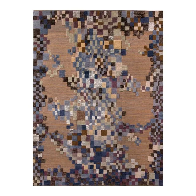 Rug & Kilim’s Scandinavian Style Geometric Beige Brown and Blue Wool Rug – 5×7
