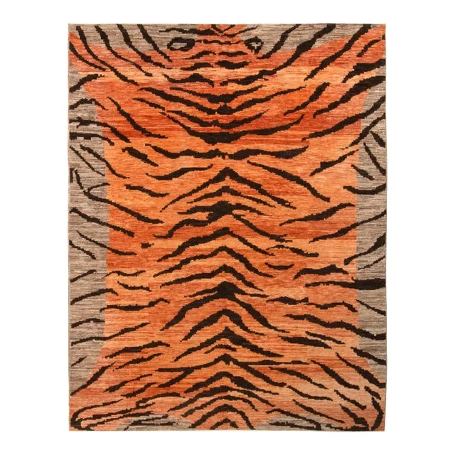 Rug & Kilim’s Tiger Rug in Orange, Beige-Brown and Black Pelt Pattern