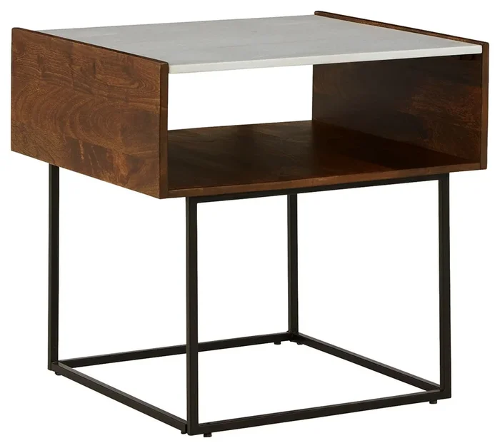 Rusitori – Rectangular End Table – Brown / Beige / White